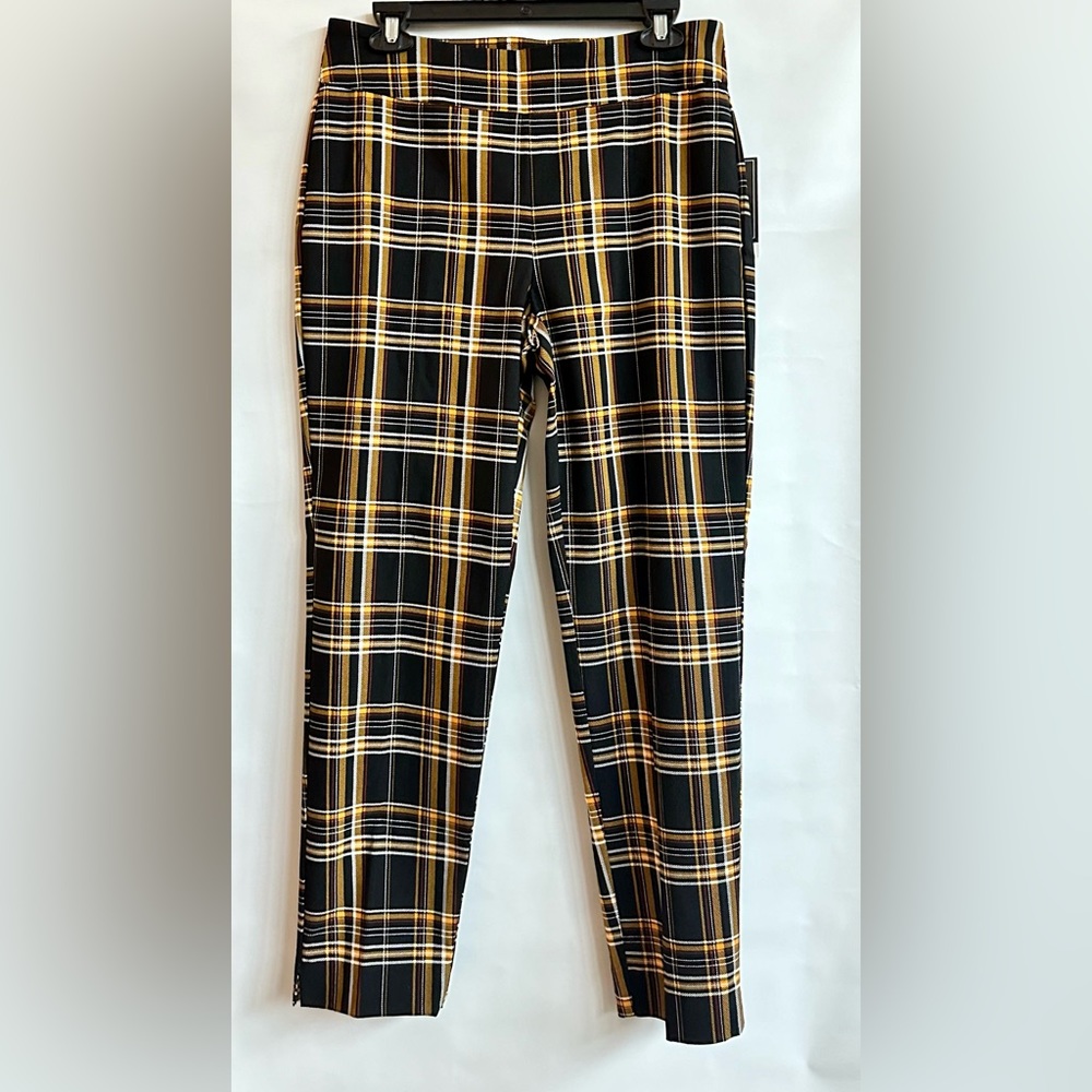 NWT. Counterparts Pants Black Yellow Plaid Elastic Waist Super Stretch Size 16